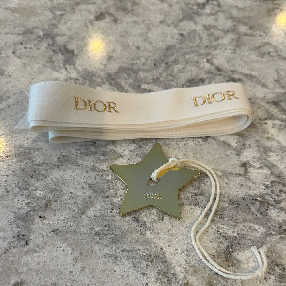 🎀 Dior White Ribbon with Gold Star Charm – 93” Long, 1” Wide